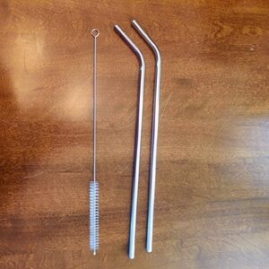 CocoStraw Set of 2 JUMBO 14 inch Stainless Steel Straws Silver with Brush